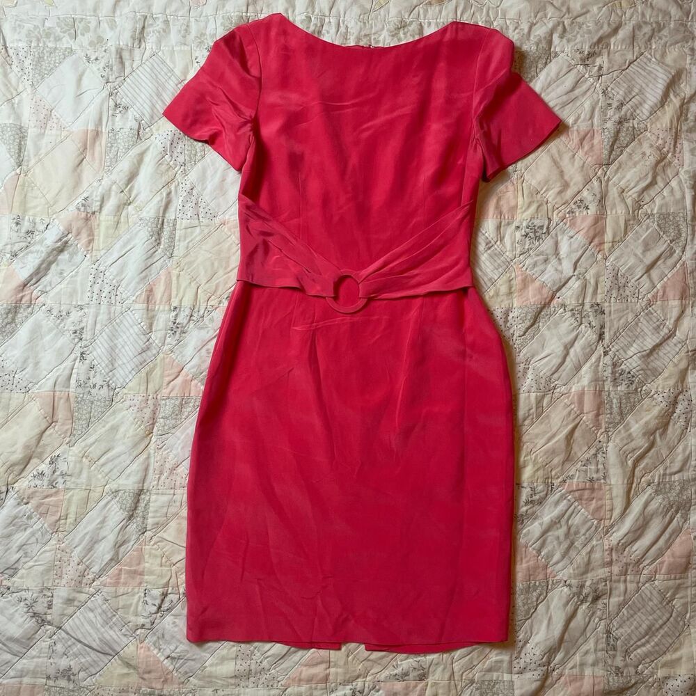 maggy london vintage y2k belted short sleeve hot pink dress 100% silk size 10